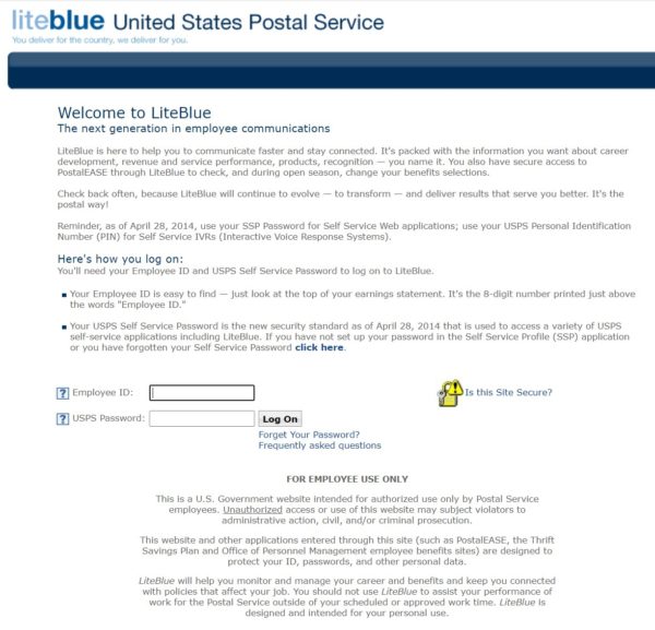 LiteBlue USPS login page